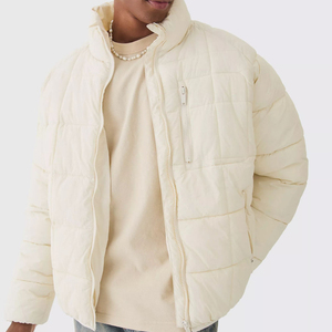 Manteau matelassé à col entonnoir en duvet écru coupe-vent personnalisé polyester hiver chaud extérieur veste à bulles pour hommes vente en ligne - Product Image 1