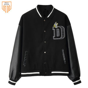 Chaqueta universitaria de retazos con bordado de tigre para hombre, chaqueta de béisbol informal de Hip Hop con logotipo frontal y cuello levantado - Product Image 3