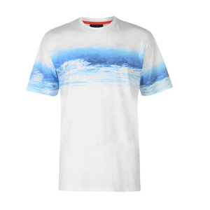 Camiseta de sublimación personalizada OEM para hombre, camisetas 100% de algodón y poliéster con estampado de tela tejida para hombre - Product Image 4