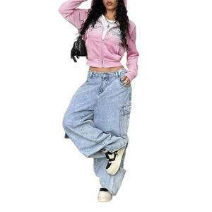 High Quality Embroidery Letter <b>Pattern</b> Kangaroo Pocket Dirty Pink Drop Shoulder Drawstring <b>Women</b> Hoodie - Product Image 4