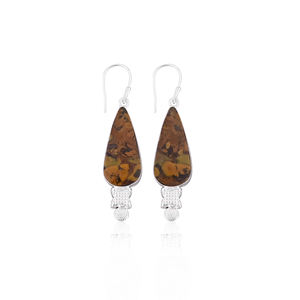 Boucles d'oreilles pendantes en pierre de jaspe de fruits en laiton de style bohème pour femmes Cadeau tendance pour les mariages, les fiançailles, les fêtes, les anniversaires - Product Image 1