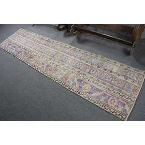 Alfombra Turca Vintage de 2.1x8.7 pies, Alfombra de Lana Azul con Diseño Floral - Product Image 4