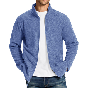 Manteau d'extérieur d'hiver pour hommes personnalisé, veste polaire de couleur unie avec col montant, fermeture à glissière complète et poches, chaud et élégant - Product Image 2
