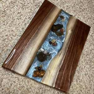 Resin chopping board with ocean tone resin pattern handmade for professional <b>chefs</b> and home kitchens serving multiple <b>dishes</b> - Product Image 5