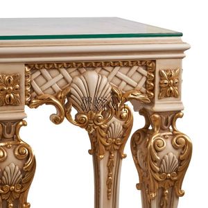 Table console dorée artisanale de luxe avec plateau en marbre gravé, design baroque classique, sculptures ornées pour intérieurs élégants - Product Image 4