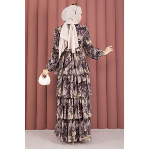 Robe de soirée Yoryo en mousseline de soie marron café, ceinturée, taille empire, coupe trapèze, style vintage - Product Image 5