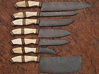 Pisau koki dapur kustom Set pisau pemotong sayuran kualitas tinggi baja Damaskus buatan tangan dengan sarung kulit