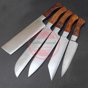 Ensemble de couteaux de chef à lame fixe manche en bois ensemble de couteaux 5 pièces en acier inoxydable fait à la main - Product Image 6