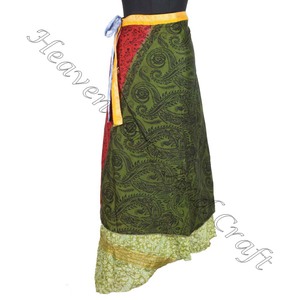 Jupes portefeuille sari en soie magique indienne 2 couches de saris en soie magique réversible jupe longue enveloppante sarong en soie sari magique jupe longue enveloppante - Product Image 5