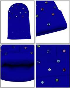 หมวกบีนนี่ถักลายแจ็คการ์ดประดับคริสตัลสีน้ำเงิน ผ้าอะคริลิกเนื้อเรียบ ยืดหยุ่น ใส่ได้ทุกฤดู  ลายปักตกแต่งสไตล์ยูนิเซ็กส์ - Product Image 2