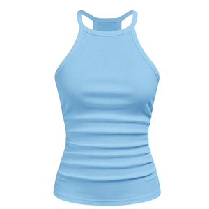 Débardeur côtelé dos nageur pour femme, sans manches, coupe ajustée, en maille extensible, décontracté, respirant, pour l'été, bleu ciel - Product Image 3