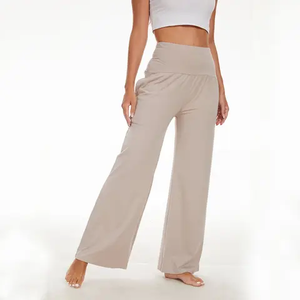 กางเกงขาบานนุ่มสำหรับผู้หญิงกางเกงเอวสูงกางเกงผู้หญิงขากว้างกางเกงหลวมลำลองระบายอากาศแนวสตรีท - Product Image 4