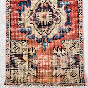 1.5x2.7 ft Rug, Vintage Turkish Rug, <b>Red</b> Blue Floral <b>Wool</b> Rug - Product Image 4