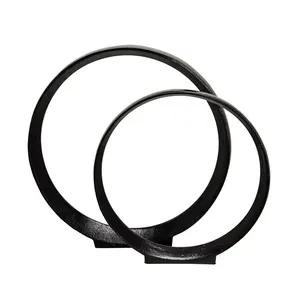 Conjunto de escultura circular de metal doble Negro Grande - Product Image 1
