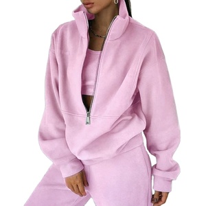 Sudadera con capucha y pantalones de lana con media cremallera personalizada para mujer, conjunto de sudaderas con capucha, conjunto corto de dos piezas de gran tamaño para mujer 2026 - Product Image 3