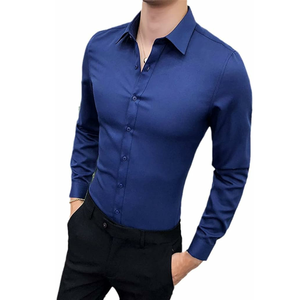 Camisa de Vestir de Franela para Hombre, Transpirable, de Alta Calidad, Corte Entallado, Color Sólido Brillante, Personalizada, Antiarrugas, para Primavera - Product Image 6