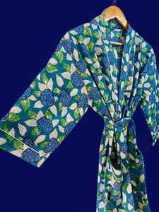 Spa Hotel Floral Cotton <b>Kimono</b> Robe With Design <b>Belt</b> Lightweight Bathrobe - Product Image 4