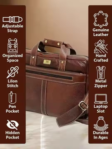 Bolsa de mensajero personalizada de cuero puro marrón para hombre, estilo moderno con correas ajustables, características impermeables RFID, múltiples compartimentos - Product Image 3