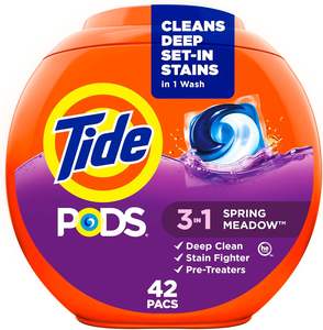 Cápsulas de detergente para ropa Tide PODS, quitamanchas 3 en 1, eliminador de olores, protector de color, 42 unidades, compatible con HE, aroma Spring Meadow - Product Image 5