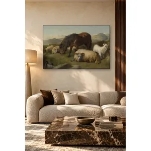 Fida Richard Ansdell - Impression sur toile d'un poney et une vache dans une prairie de montagne - Product Image 4