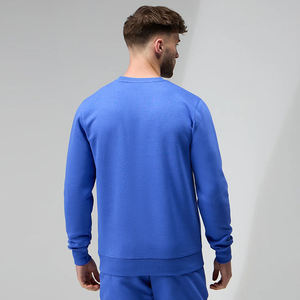 Sweat-shirt à col rond 100% coton de qualité supérieure pour homme, sweat-shirt à capuche côtelé de taille unisexe de coupe régulière en bleu - Product Image 2