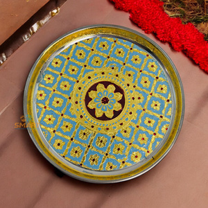 Meenakari Modern Stainless Steel Silver-Plated Round Pooja Thali Tableware with Welding for Home & Wedding Decoration Gifting - Product Image 2