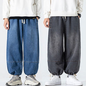 กางเกงยีนส์ทรงหลวมผู้ชายเอวยางยืดมีเชือกผูกสไตล์ฮิปฮอปลำลองระบายอากาศได้ดีเข้าใหม่ - Product Image 6