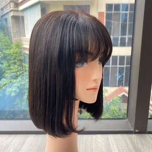 Lace Front <b>Long</b> <b>Wig</b> Natural Black Virgin Remy Hair with Bangs for Lace Transparent Cap 250% Density Average Size - Product Image 3