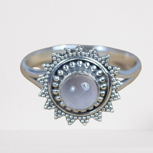 Anillo de piedras preciosas de Plata de Ley 925 de cuarzo rosa de Color rosa, anillo estampado 925, joyería, regalo de boda perfecto, forma redonda para el amor - Product Image 1