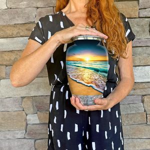 Vagues sur la plage Urne funéraire en aluminium pour cendres d'adultes, grande urne funéraire en métal commémorative fournitures d'urnes en gros - Product Image 2