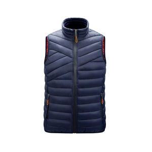 Chaleco acolchado ligero para hombre, 100% de nailon, transpirable, bordado personalizado, logotipo, cuello levantado, bolsillos con cremallera, chaqueta de invierno sin mangas - Product Image 1