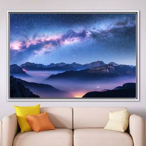 Cuadro sobre lienzo de cielo estrellado - Arte espacial impreso, decoración de lienzo con diseño de cielo, 1P: Blanco con marco - Product Image 1