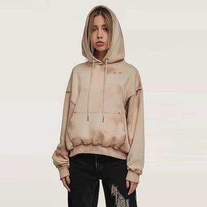 Conjunto de chándal lavado ácido con capucha de hombro de gran tamaño, ropa de calle Vintage Unisex, tela de rizo de algodón Premium, diamantes de imitación para invierno - Product Image 6