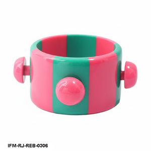 Brazalete de Resina Gaiety Inselberg, Diseño Moderno con Rayas Rosa y Verde Intenso para Mujer - Product Image 3
