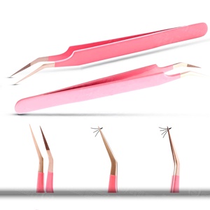 Pinzas para Extensión de Pestañas de Color Rosa Personalizadas con Punta Plateada y Mango Liso - Product Image 1