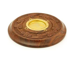 Brûleur d'encens en bois rond avec fleurs, 4 pouces, brûleur d'encens rond artisanal de qualité supérieure pour la décoration de la maison et les activités religieuses - Product Image 4