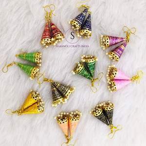 ต่างหูระย้าทำด้วยมือแบบดั้งเดิม jhumkas ต่างหูทาสีเคลือบเครื่องประดับทองเหลืองสำหรับผู้หญิงสำหรับงานแต่งงาน - Product Image 5