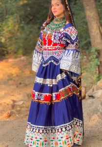 Afghani Vintage Linen Womens Floor-Length V-neck <b>Dress</b> Traditional Embroidery Delicate Beadwork Natural Button Detail Special - Product Image 4