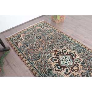 Alfombra Turca Vintage, Alfombra de 4x8.7 pies, Alfombra Sólida Azul Marrón - Product Image 4