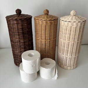 Porte-papier toilette rond en rotin, boîte de rangement artisanale, écologique, naturel, décoration intérieure et extérieure, vente en gros du Vietnam - Product Image 2