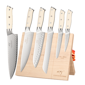 Lot de 6 couteaux de cuisine en acier inoxydable, lames revêtues ambidextres, durables, avec manche en bois écologique – Vente en gros usine - Product Image 5