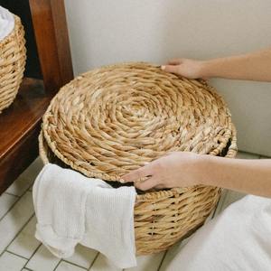 Panier rond en jacinthe d'eau avec couvercles, lot de 3, panier de rangement fait à la main, vente en gros, écologique, fabriqué au Vietnam - Product Image 6