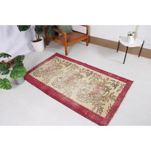 Vintage Turkish Rug, 3.1x5.3 ft Accent Rug, Red <b>Yellow</b> Moroccan Rug - Product Image 2