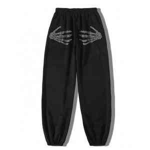 Pantalon décontracté pour homme à double taille, imprimé numérique avec strass, délavé à l'acide, imperméable, jambe large, sport, jogging, évasé - Product Image 1