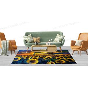 Alfombra con paisaje natural al atardecer, alfombra impresa, alfombra con pintura de campo de girasoles, alfombra suave no tejida - Product Image 4