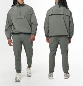 <b>Men's</b> Custom Two-Piece Streetwear Training Tracksuit Set Breathable Nylon Polyester Windbreaker with Zip Windproof Jacket - Product Image 3