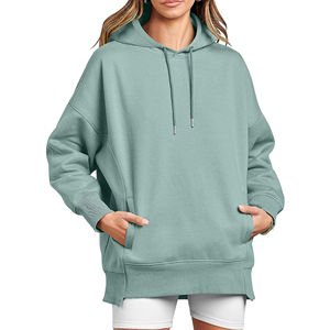 Sudadera con capucha de gran tamaño para mujer, de secado rápido, holgada, con hombros caídos, patrón sólido, Impresión de logotipo personalizado, lienzo hecho, servicio OEM - Product Image 5