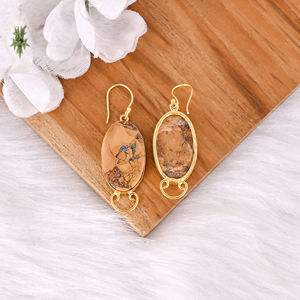 Pendientes de Alta Calidad Chapados en Oro Amarillo con Piedra Preciosa de Jaspe Malinga, Pendientes Boho, Joyería Popular al por Mayor - Product Image 4