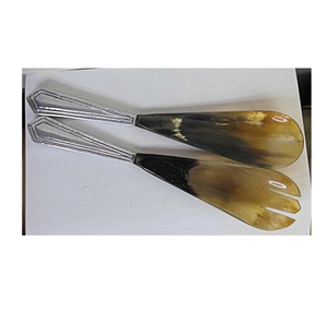 Serveur à salade en corne de buffle avec manche en nacre Serveur à salade en corne de buffle de luxe unique Fabriqué en Inde - Product Image 3