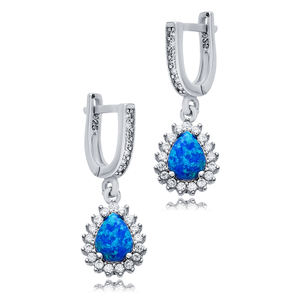 Poire Cut Bleu Opale Pierre CZ Conception En Gros À La Main Turc 925 Boucles D'oreilles En Argent Sterling - Product Image 3